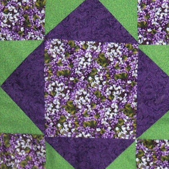 Handmade quilt by me new 60 x 60 purple green all cotton - Picture 2 of 2